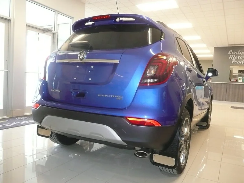 Rear view of a blue Buick Encore