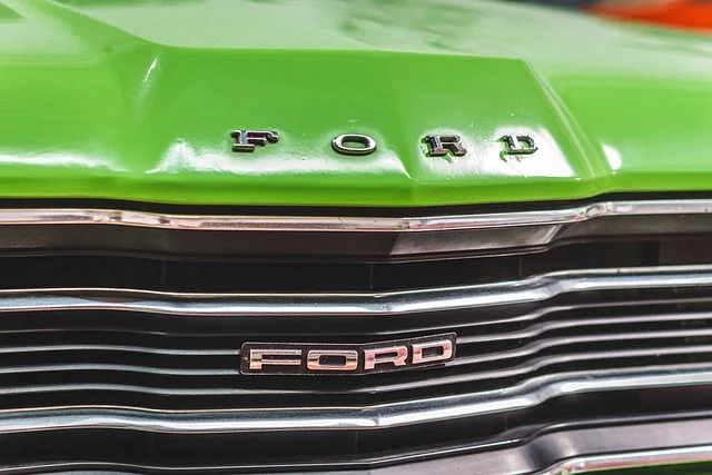 Ford logo on a green vintage car